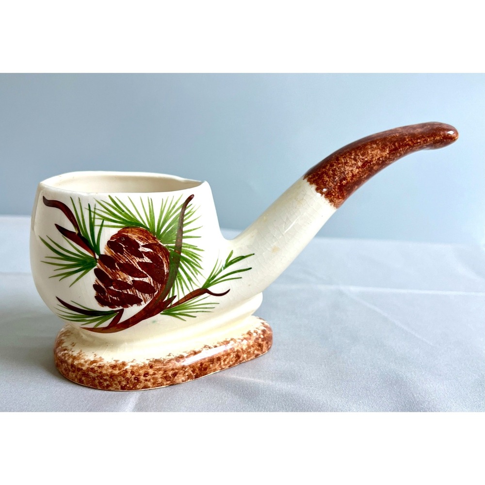 VTG Clinchfield Artware Hand Painted Pipe Planter Pine Cone Erwin TN 7.5" Long